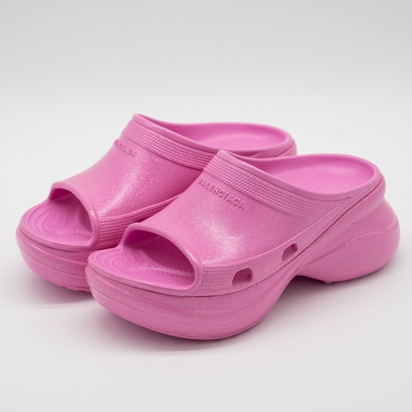 size 39 - Balenciaga x Crocs Pool Slide Sandals Pink Glitter Rubber Open - Picture 1 of 12
